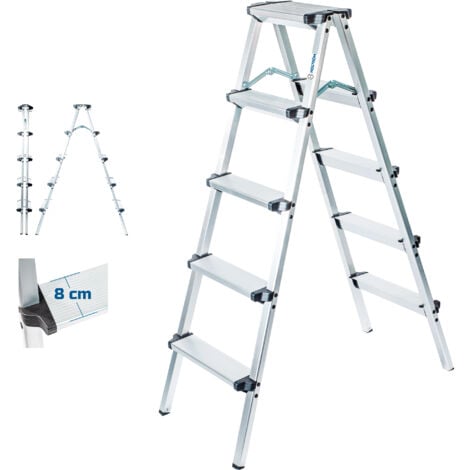 HOSTRÖM HOMILIX5 Escalera de tijera de 5 peldaños, pequeña escalera plegable, aluminio, diseño compacto y robusto, altura máx. de trabajo 2,85 m, 5 años de garantía, Hostrom