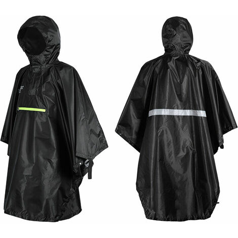 Hommes Femmes Impermeable Vetements de pluie impermeables avec reflecteur Poncho anti-pluie avec bande reflechissante,modele:Noir - Noir