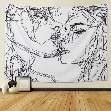 Hommes Femmes Soulful Résumé Croquis Tapisserie Murale Tapisserie d'amoureux s'embrassant Tapisserie Murale dortoir Chambre Salon (130cmX150cm),1 pcs