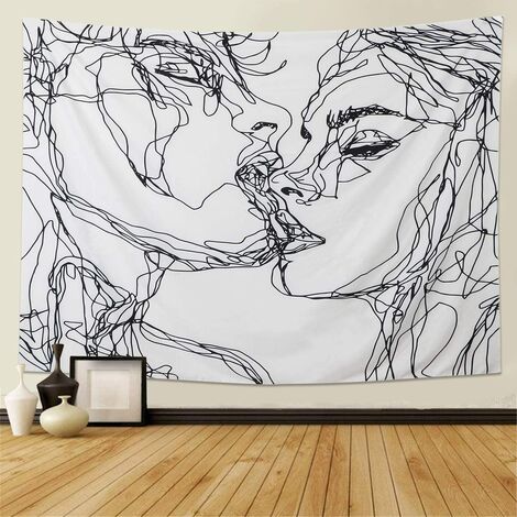 Hommes Femmes Soulful Résumé Croquis Tapisserie Murale Tapisserie d'amoureux s'embrassant Tapisserie Murale dortoir Chambre Salon