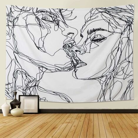 Hommes Femmes Soulful Résumé Croquis Tapisserie Murale Tapisserie d'amoureux s'embrassant Tapisserie Murale dortoir Chambre Salon(150cmx200cm)
