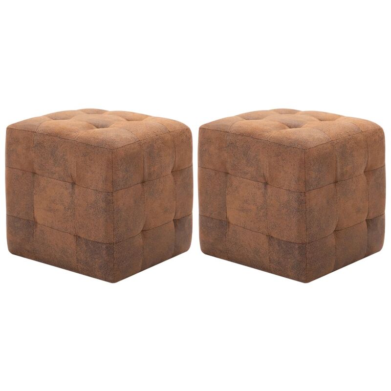 2 pcs Poufs Marron 30 x 30x30 Similicuir daim
