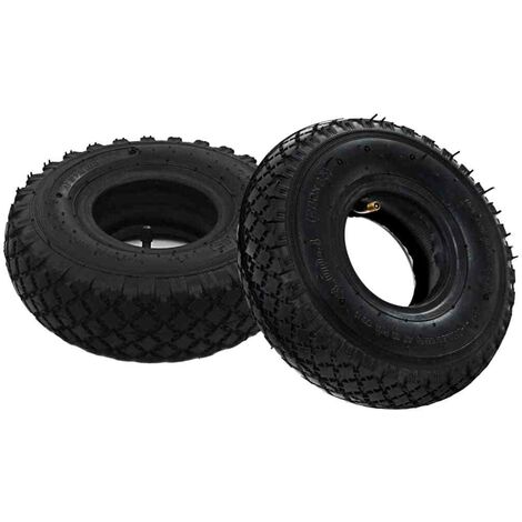 Relaxdays Roue de brouette avec chambre à air, lot de 2 pneus de rechange  3.50-8, pneumatiques, jusqu'à 154 kg, noir