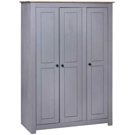 main image of "Hommoo 3-Door Wardrobe Grey 118x50x171.5 cm Pine Panama Range"