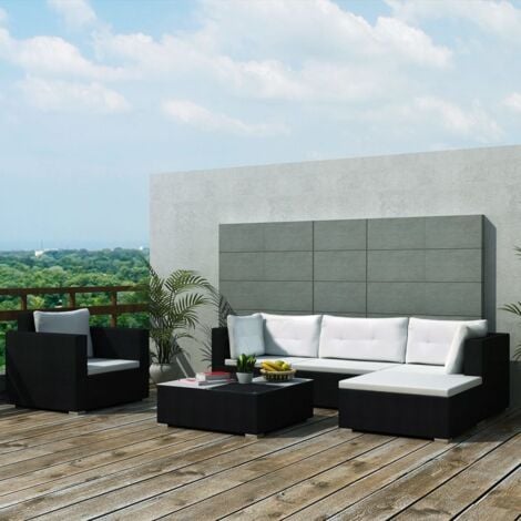 Hommoo 6 Piece Garden Lounge Set with Cushions Poly Rattan Black VD33984