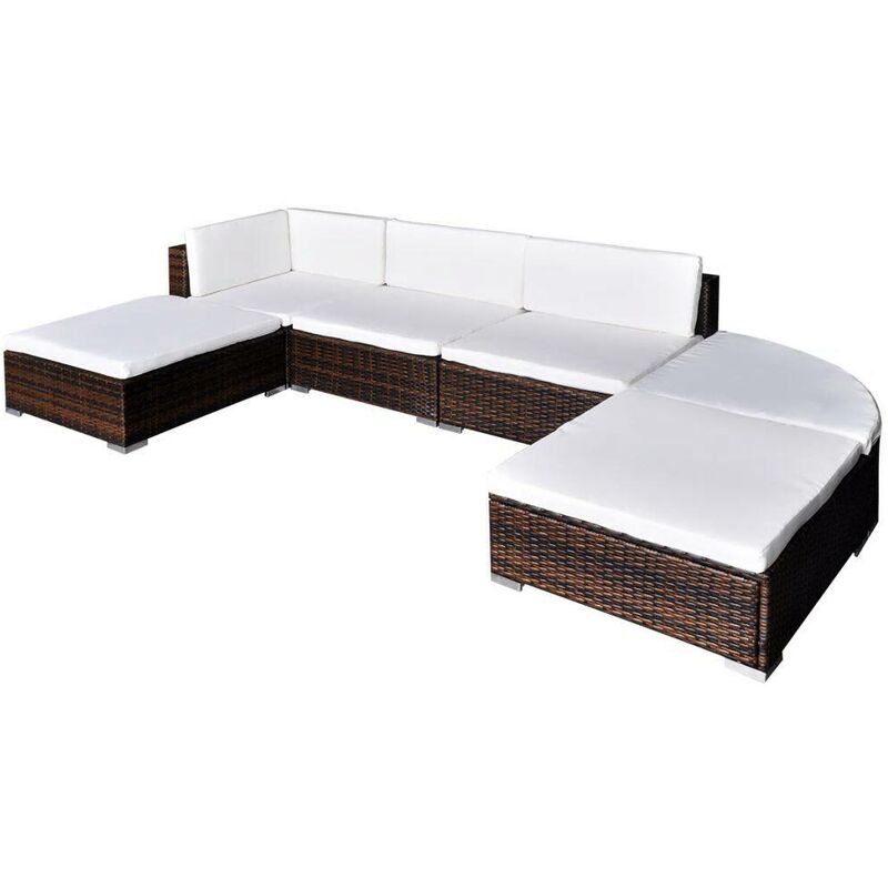 

6 piezas Muebles de jardín y cojines ratán sintético marrón - Hommoo