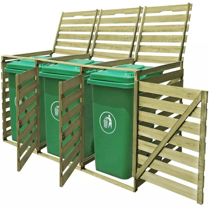 Abri pour poubelle triple 240 l Bois impregne fsc HDV26896 - Hommoo