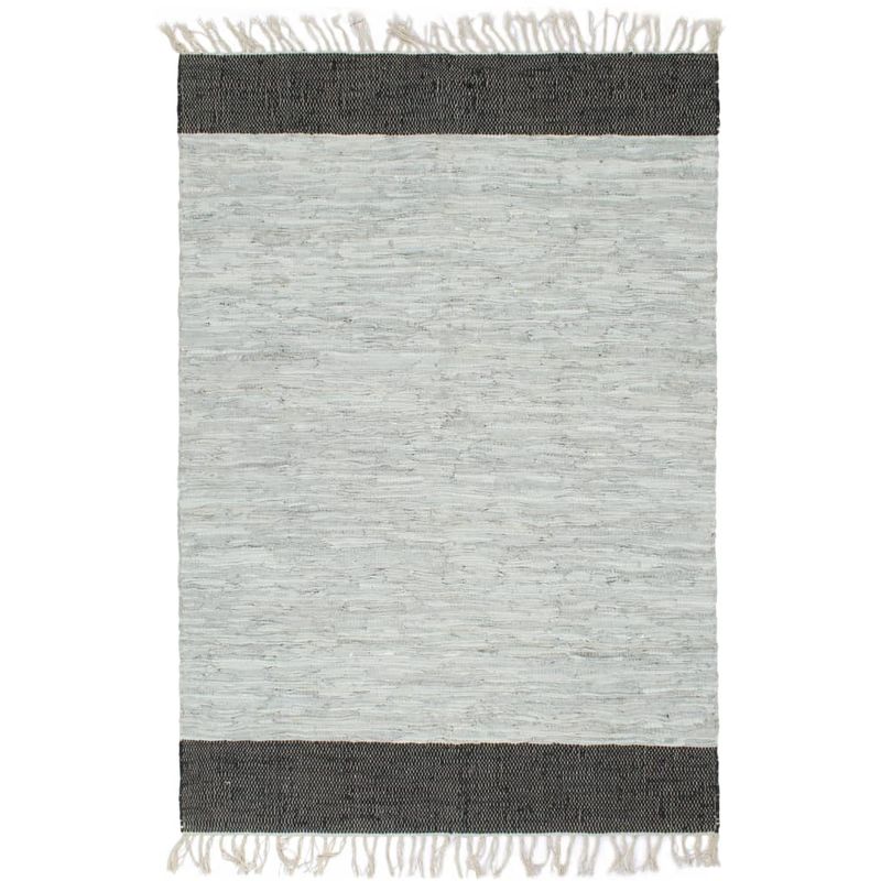 

Alfombra chindi tejida a mano cuero 120x170cm gris claro/negro - Hommoo