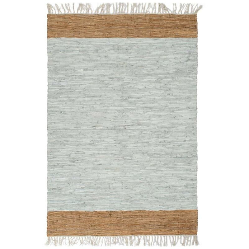 

Alfombra chindi tejida a mano cuero 190x280cm gris claro/marrón - Hommoo