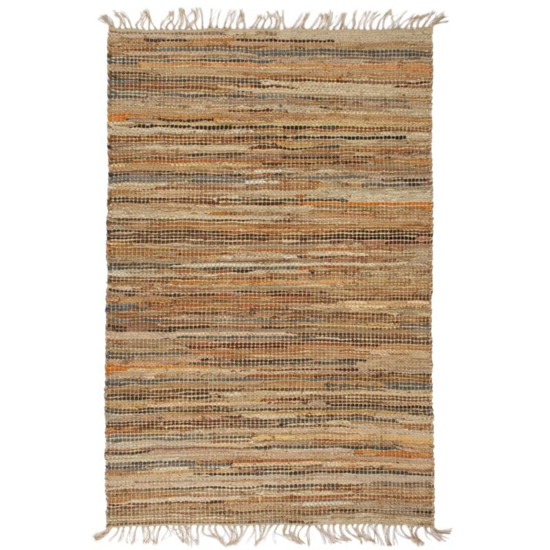 

Alfombra chindi tejida a mano cuero y yute 120x170 cm marrón - Hommoo