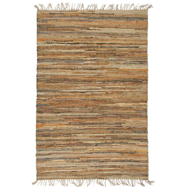 

Alfombra chindi tejida a mano cuero y yute 160x230 cm marrón - Hommoo