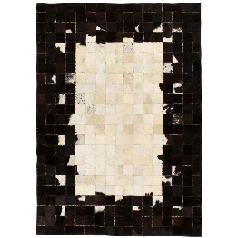 

Alfombra de retazos de cuero 160x230 cm cuadrados negro/blanco - Hommoo