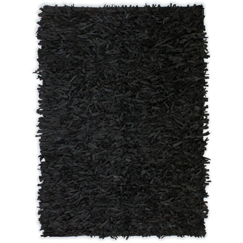 

Alfombra shaggy peluda de cuero auténtico 120x170 cm negra - Hommoo