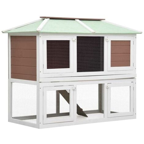Hommoo Animal Rabbit Cage Double Floor Brown Wood