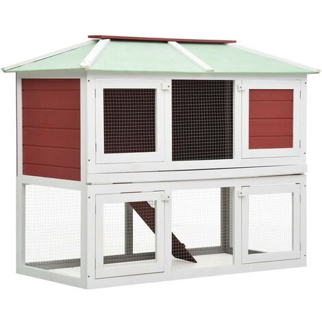 Hommoo Animal Rabbit Cage Double Floor Red Wood