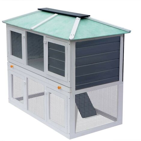 Hommoo Animal Rabbit Cage Double Floor Wood