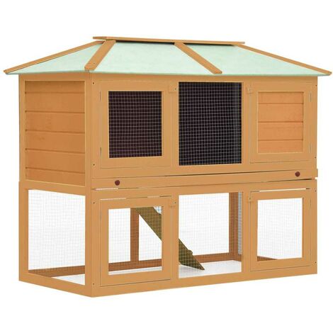 Hommoo Animal Rabbit Cage Double Floor Wood