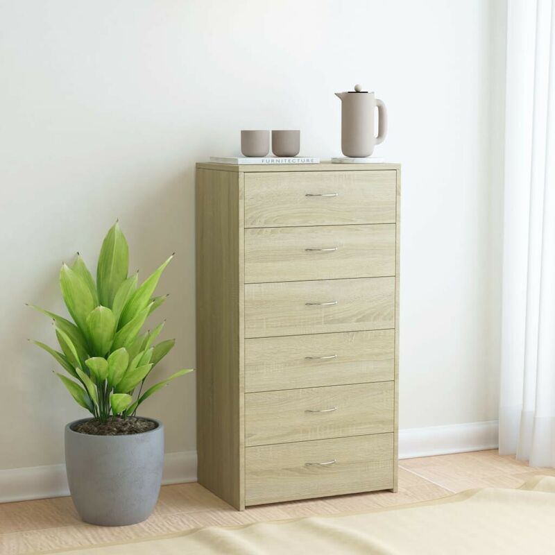 

Aparador con 6 cajones aglomerado color roble Sonoma 50x34x96cm - Hommoo