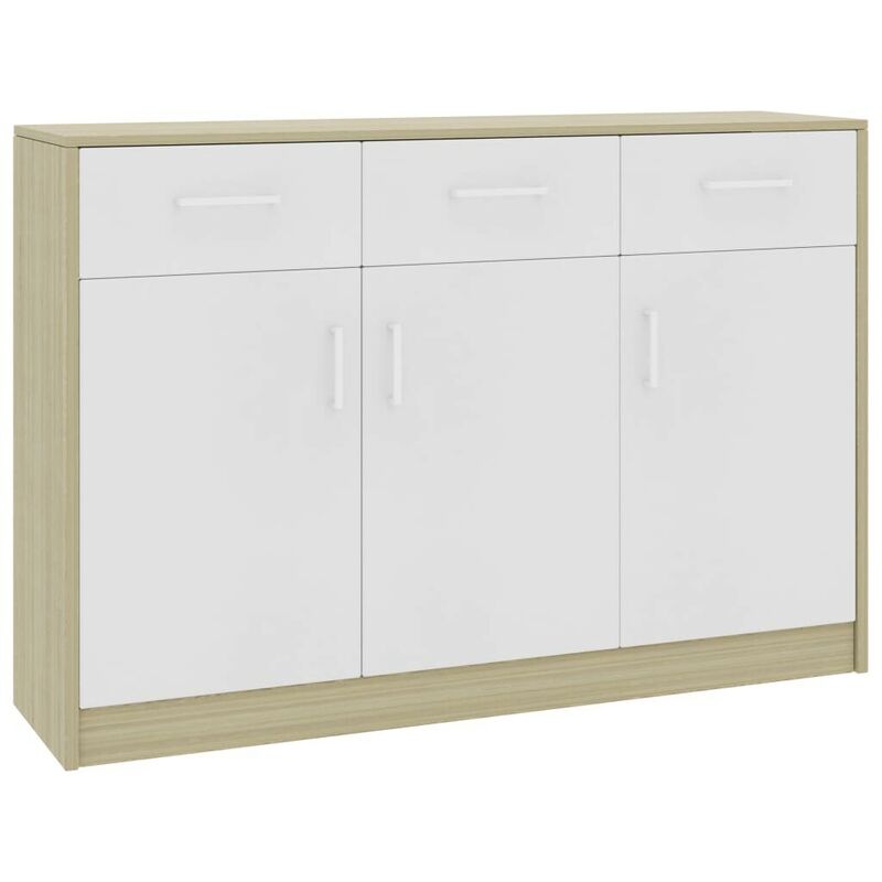 

Aparador de aglomerado color blanco y roble Sonoma 110x34x75 cm - Hommoo