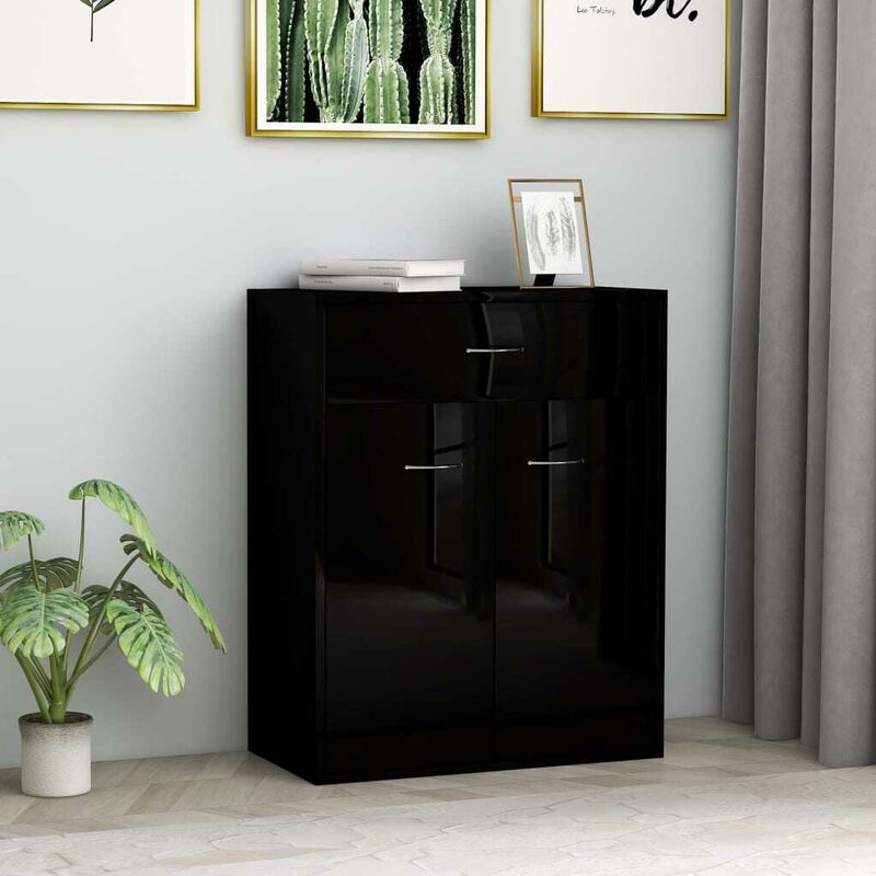 

Aparador de aglomerado negro brillante 60x30x75 cm - Hommoo