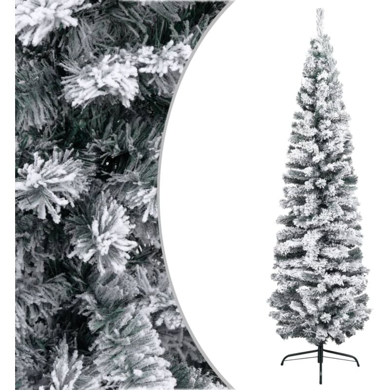 

Árbol de Navidad artificial estrecho con nieve PVC verde 180 cm - Hommoo
