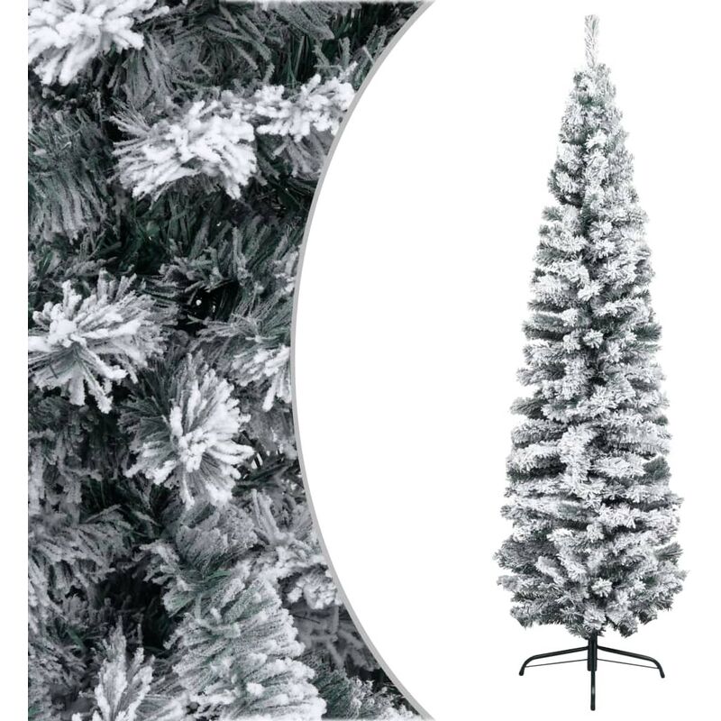 

Árbol de Navidad artificial estrecho con nieve PVC verde 210 cm - Hommoo