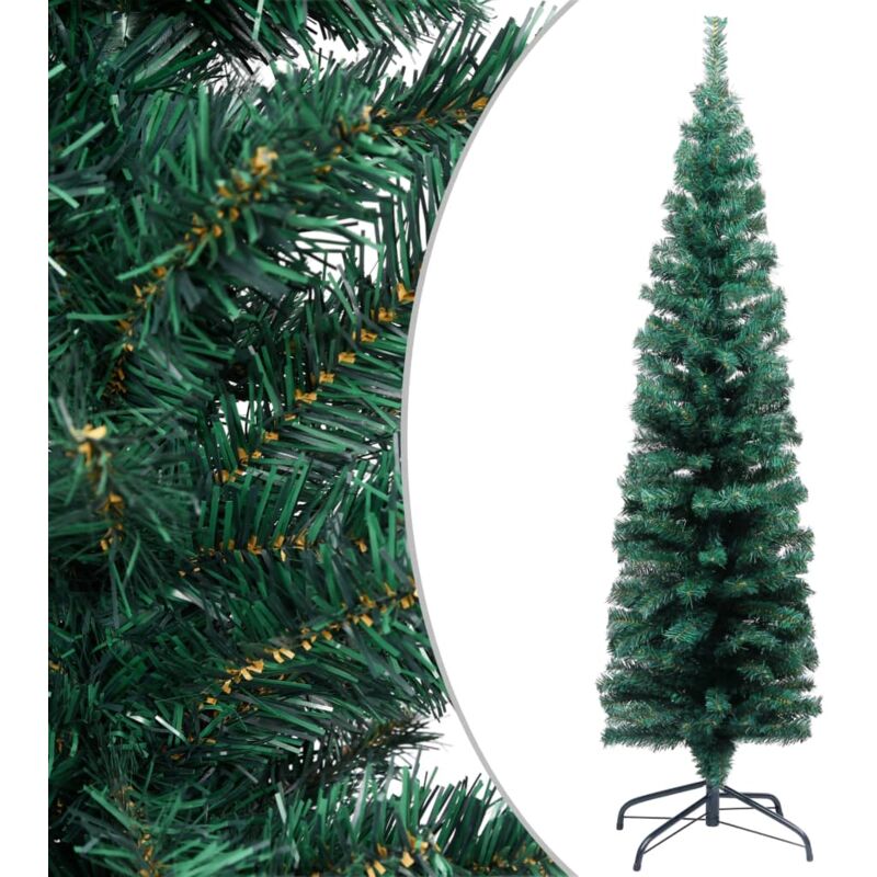 

Árbol de Navidad artificial estrecho y soporte PVC verde 150 cm - Hommoo