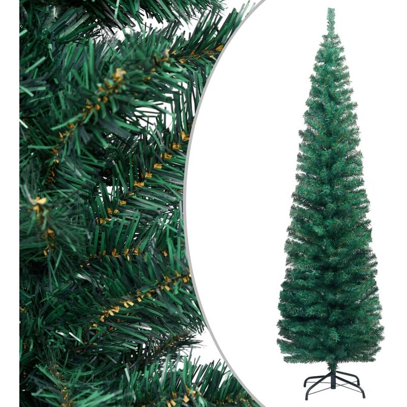 

Árbol de Navidad artificial estrecho y soporte PVC verde 180 cm - Hommoo