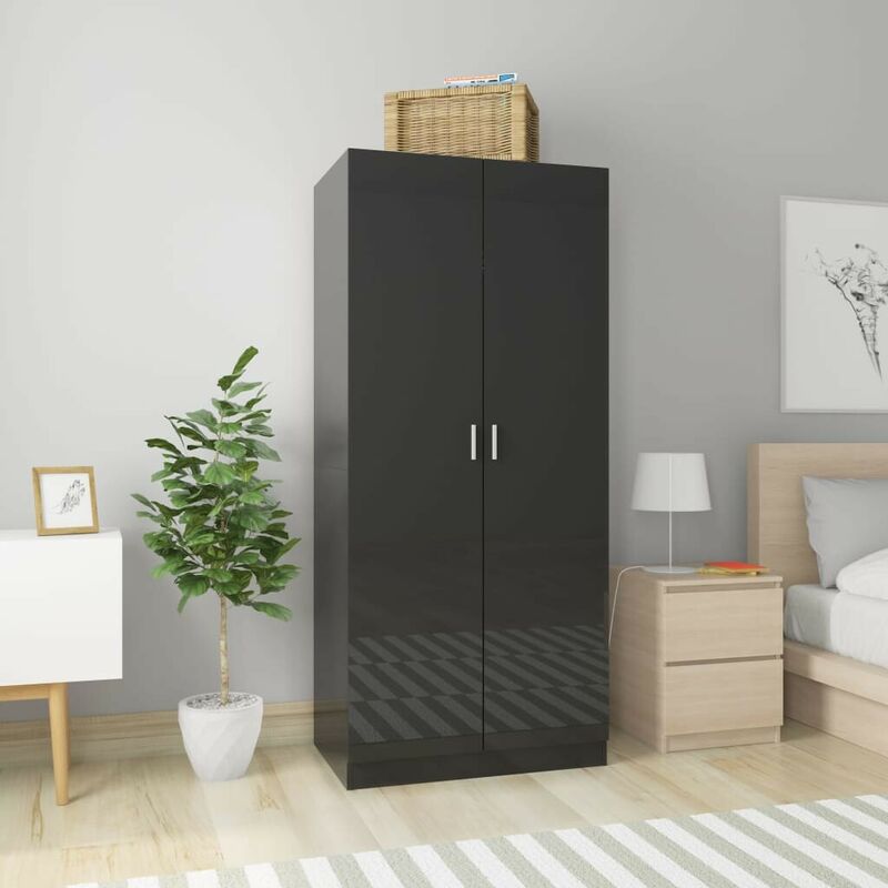 

Armario de aglomerado negro brillante 80x52x180 cm - Hommoo
