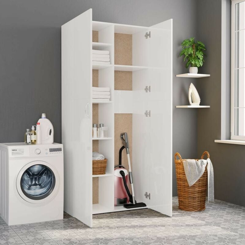 

Armario de almacenaje aglomerado blanco brillo 80x35,5x180 cm - Hommoo