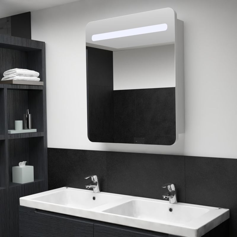 

Hommoo Armario de cuarto de baño con espejo y LED 68x11x80 cm