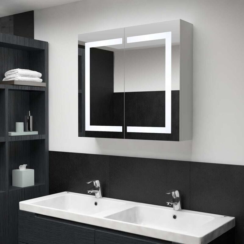 

Armario de cuarto de baño con espejo y LED 80x12,2x68 cm - Hommoo