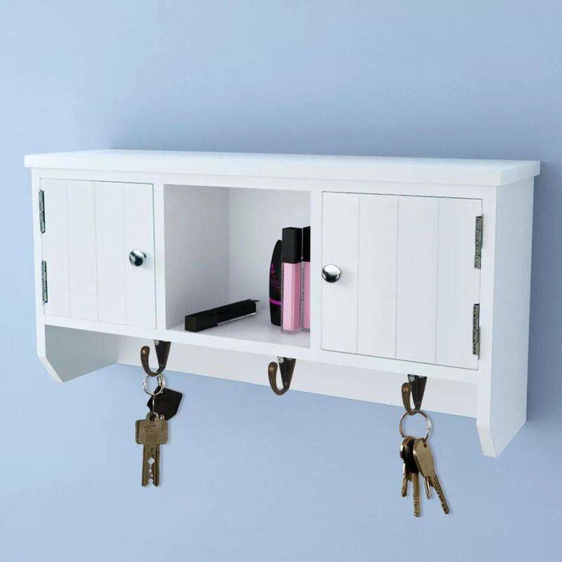 

Armario de pared para llaves y joyas con puertas y ganchos - Hommoo