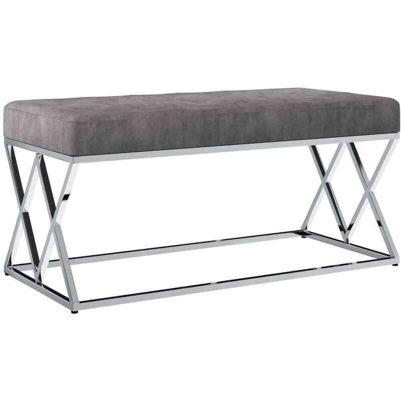 Hommoo Banc 97 cm Gris Tissu de velours et acier inoxydable HDV14637