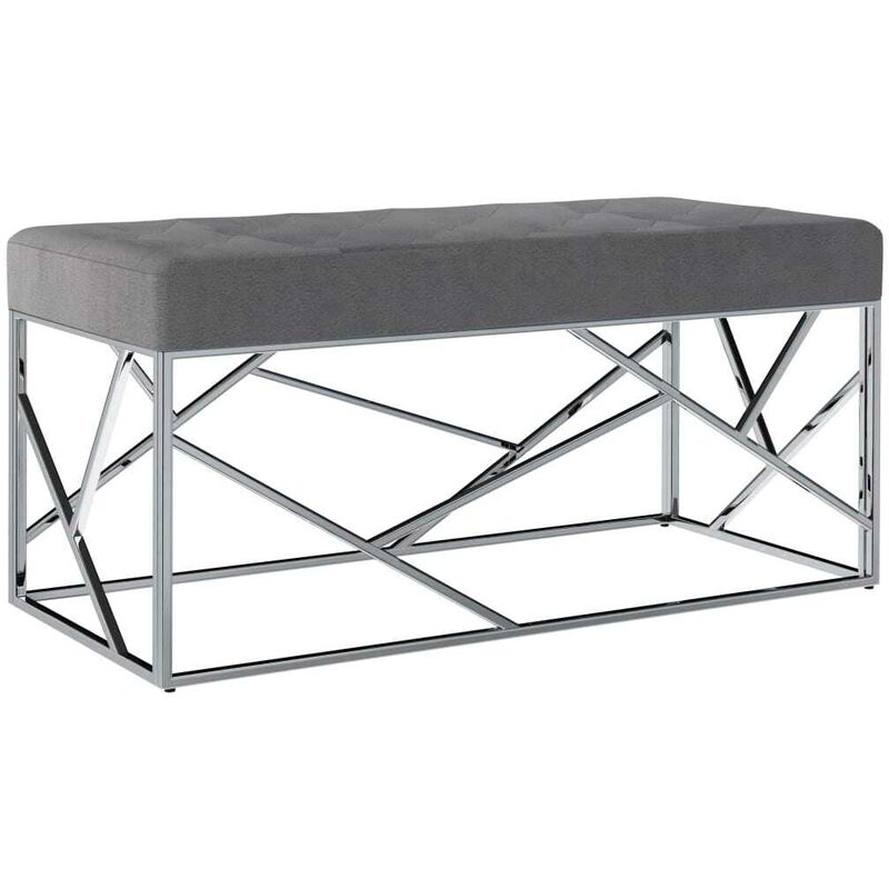 Hommoo Banc 97 cm Gris Tissu de velours et acier inoxydable HDV14641