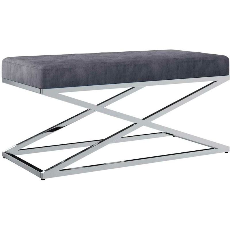 Hommoo Banc 97 cm Gris Tissu de velours et acier inoxydable HDV14645