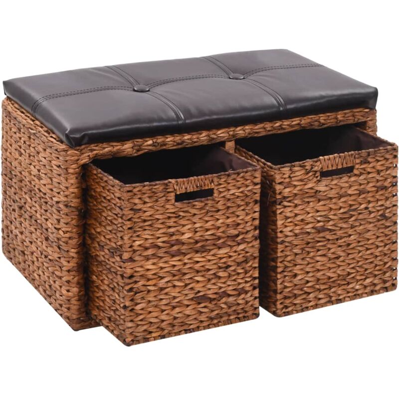 

Banco con 2 cestas hierba marina 71x40x42 cm marrón - Hommoo