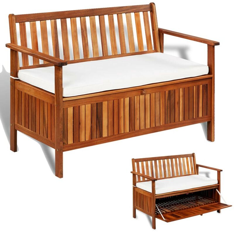 

Banco de almacenaje de jardín madera maciza acacia 120x63x84 cm - Hommoo