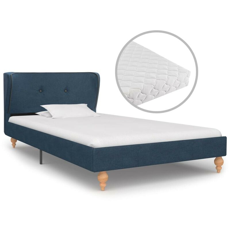 Hommoo Bett mit Matratze Blau Stoff 90 x 200 cm VD20027