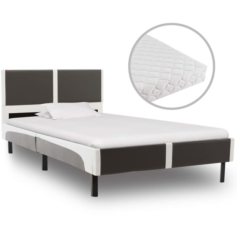 Hommoo Bett mit Matratze Grau und Weiß Kunstleder 90 x 200 cm VD20195