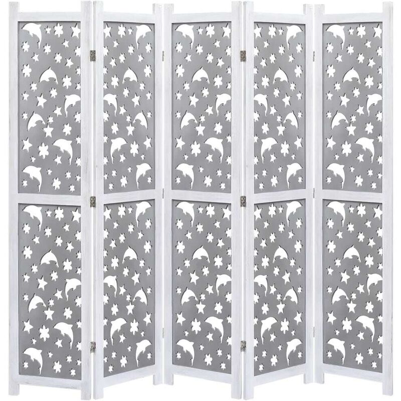

Biombo de 5 paneles de madera maciza gris 175x165 cm - Hommoo