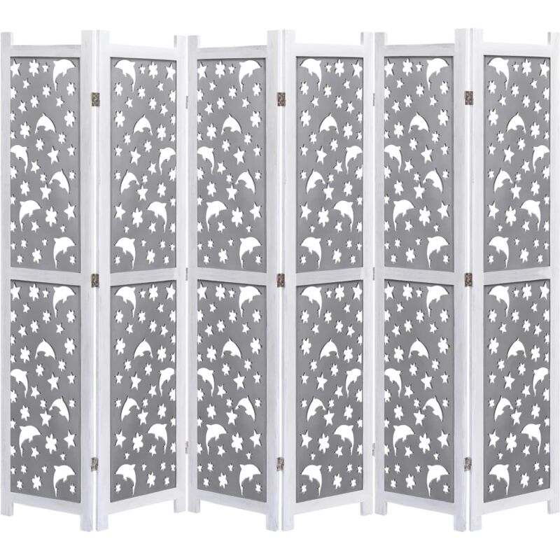 

Hommoo Biombo de 6 paneles de madera maciza gris 210x165 cm