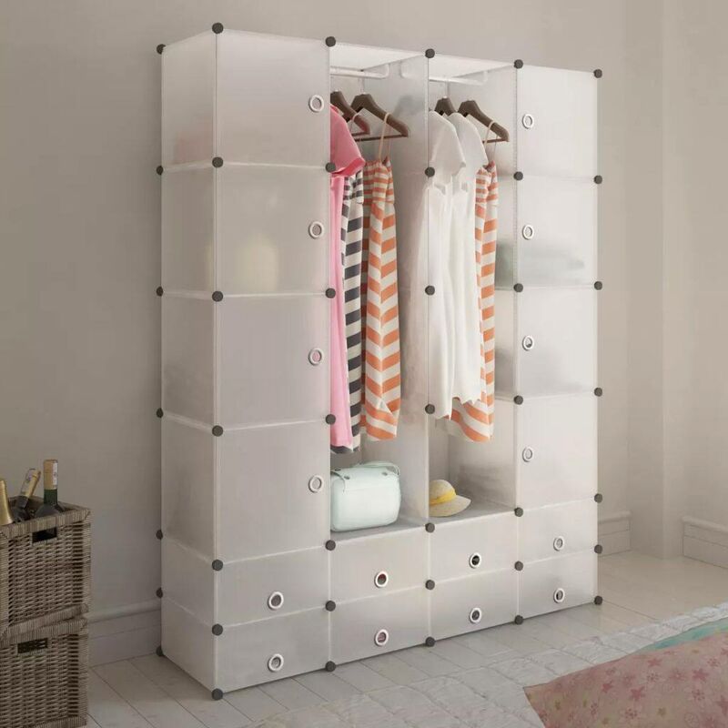 cabinet modulable avec 18 compartiments blanc 37x146x180,5 cm hdv08233 - hommoo