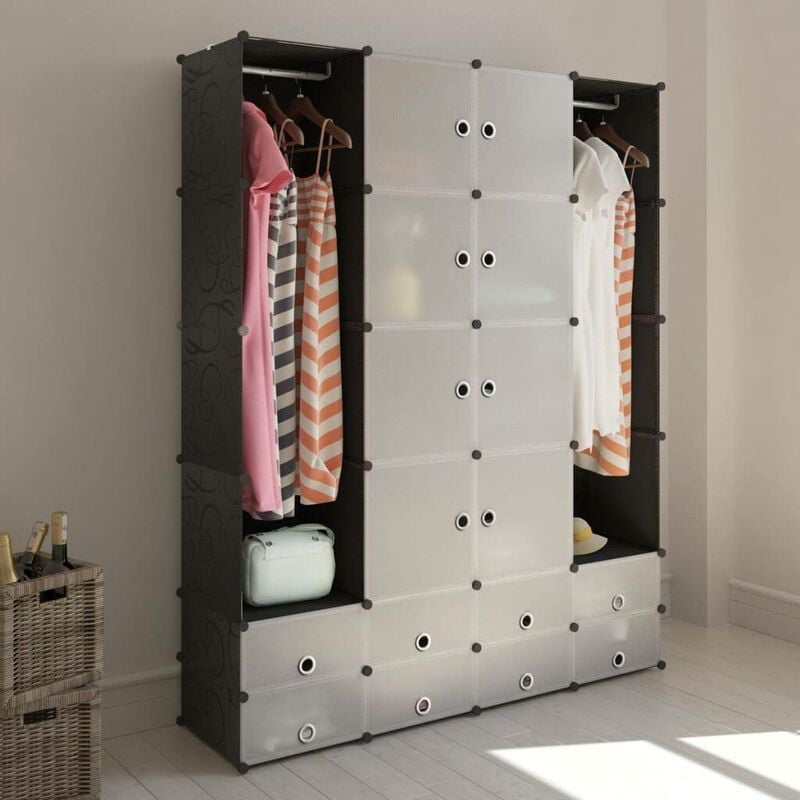 hommoo cabinet modulable avec 18 compartiments noir et blanc 37x146x180,5 cm hdv08232