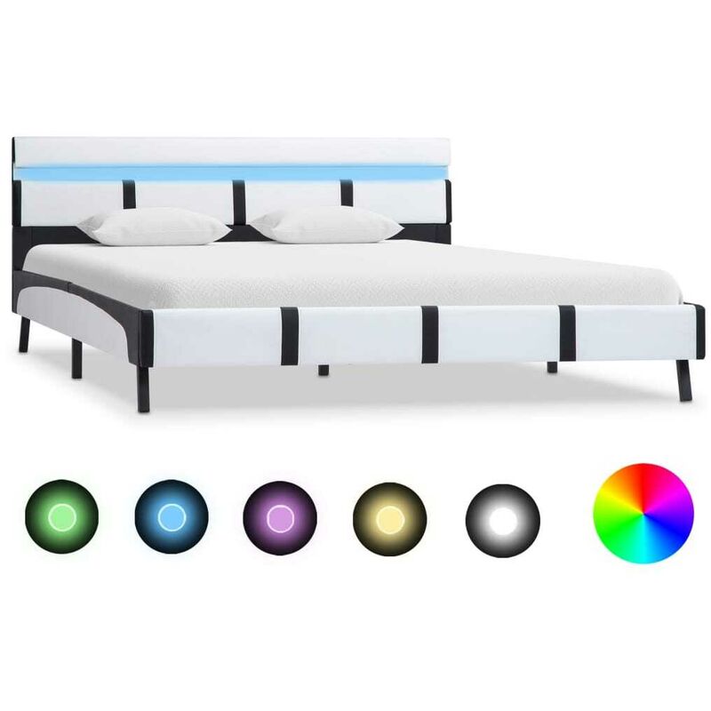 Cadre de lit avec LED Blanc Similicuir 140 x 200 cm HDV22450 - Hommoo