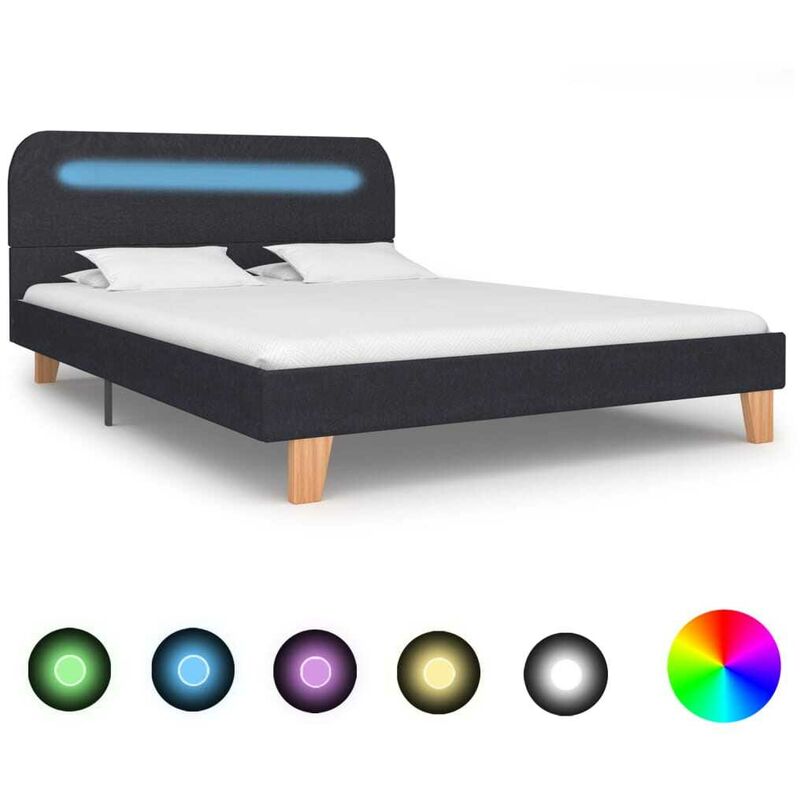 Cadre de lit avec LED Gris fonce Tissu 140 x 200 cm HDV22755 - Hommoo