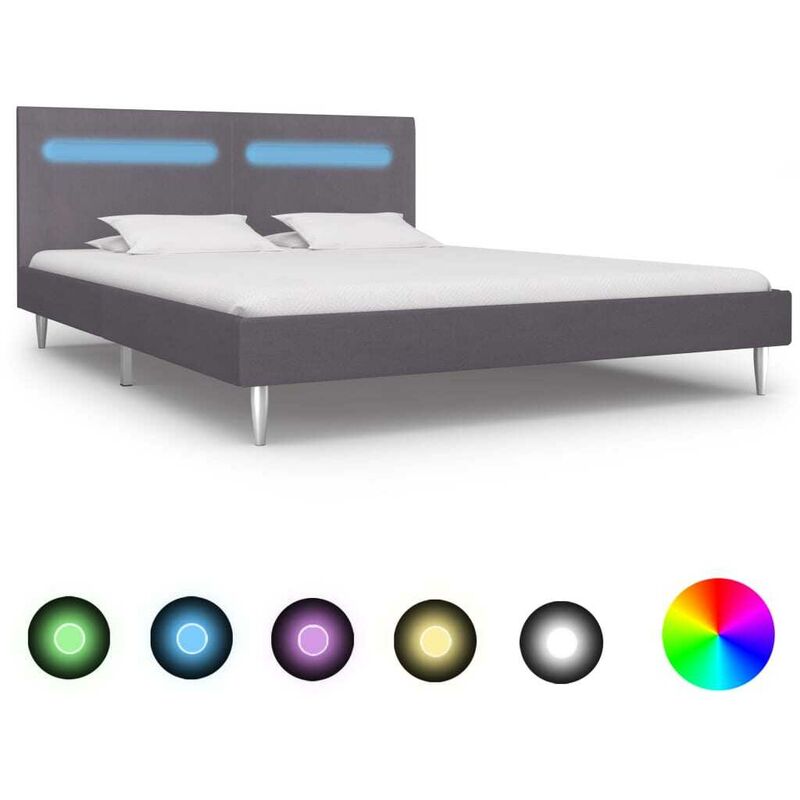 Cadre de lit avec LED Gris Tissu 180 x 200 cm HDV22832 - Hommoo