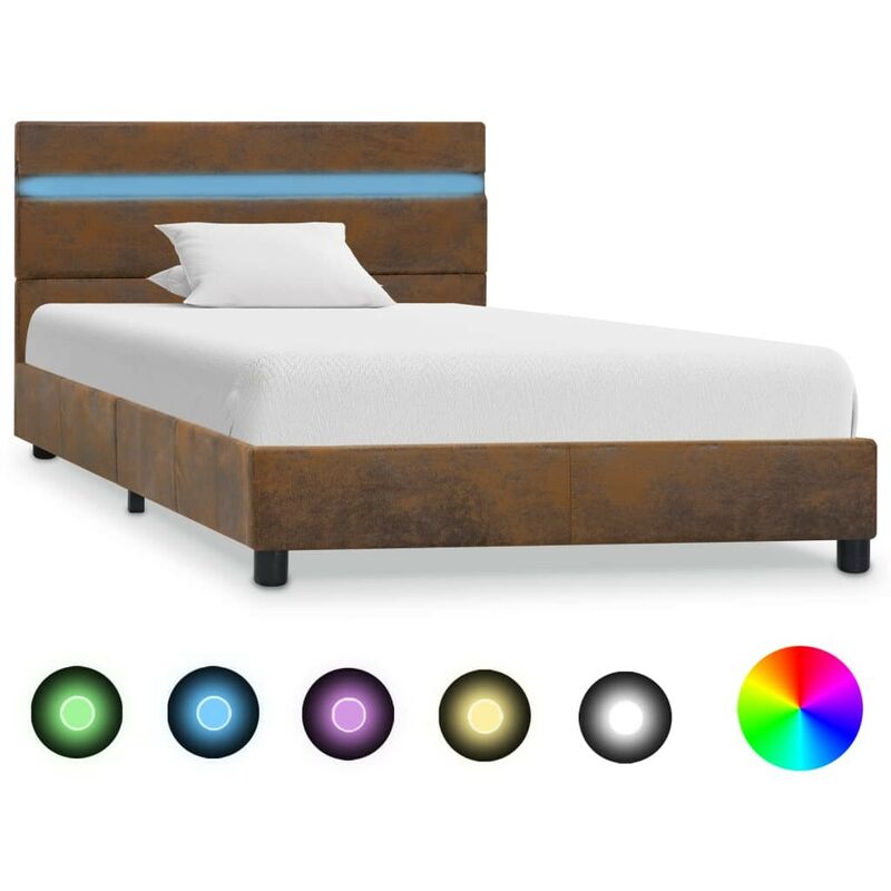 Cadre de lit avec LED Marron Tissu 100 x 200 cm HDV25105 - Hommoo