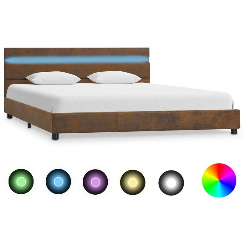 Cadre de lit avec LED Marron Tissu 120 x 200 cm HDV25106 - Hommoo