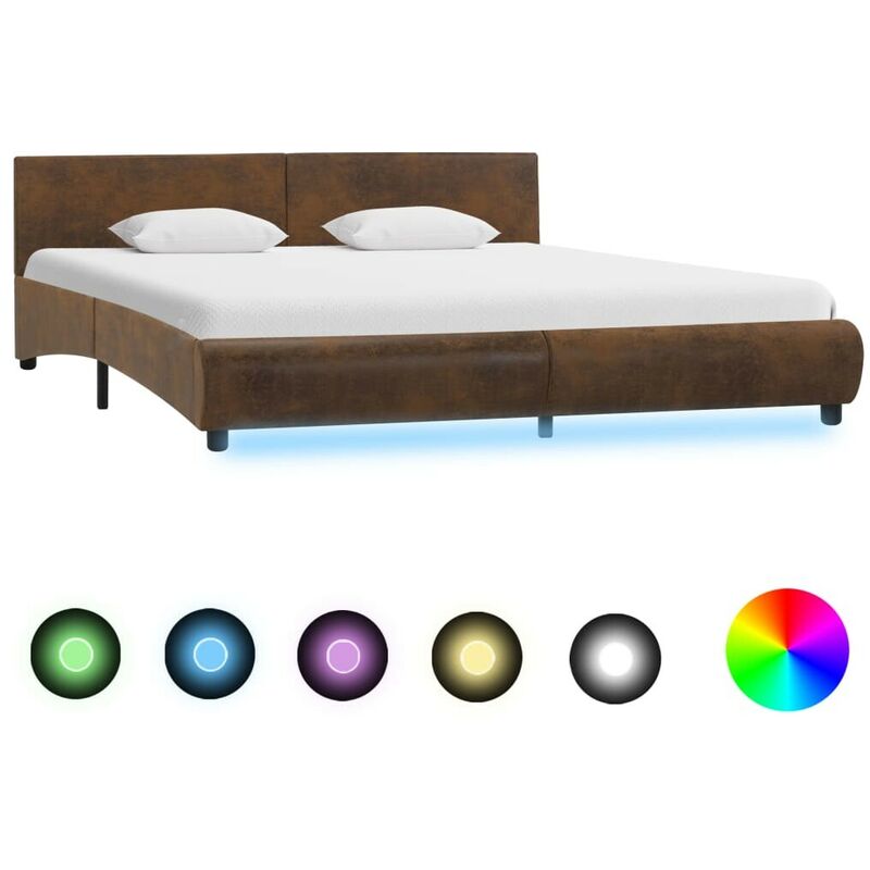 Cadre de lit avec LED Marron Tissu 160 x 200 cm HDV25672 - Hommoo